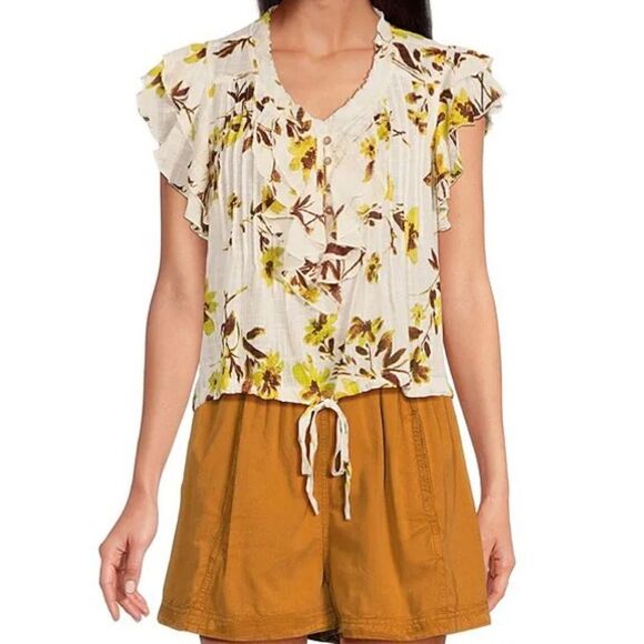 Free People Naya Handprinted Cotton and Viscose Bohemian Top with raw edges XS - Picture 10 of 16